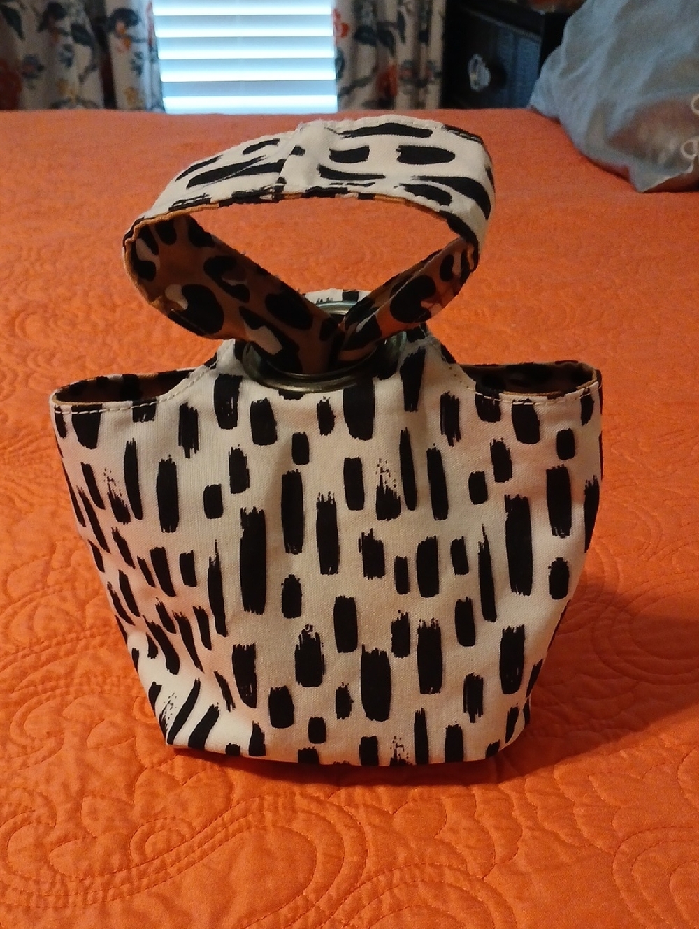 Reversible Canvas SmallTote Bag in Black & White/ Leopard Print